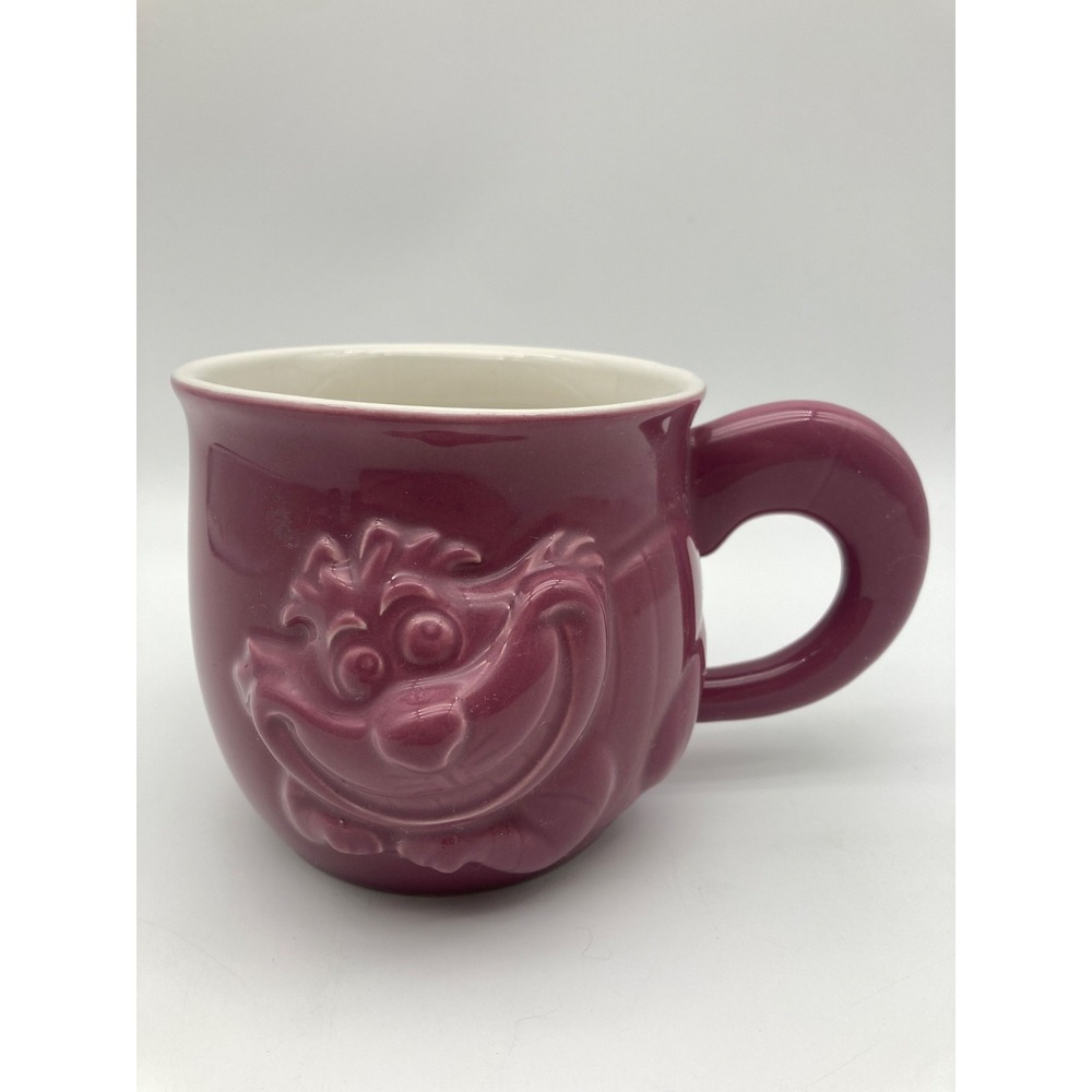 Disney Store Cheshire Cat Mug Alice in Wonderland Purple Ceramic 3D Relief 4.5"